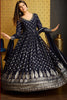 Beautiful Navy Blue Foil Work Georgette Gown With Dupatta