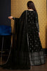 Attractive Black Foil Work Georgette Reception Wear Gown With Dupatta