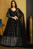 Attractive Black Foil Work Georgette Reception Wear Gown With Dupatta