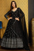 Attractive Black Foil Work Georgette Reception Wear Gown With Dupatta