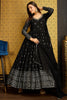 Attractive Black Foil Work Georgette Reception Wear Gown With Dupatta