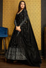 Attractive Black Foil Work Georgette Reception Wear Gown With Dupatta