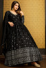 Attractive Black Foil Work Georgette Reception Wear Gown With Dupatta