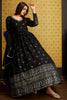 Attractive Black Foil Work Georgette Reception Wear Gown With Dupatta