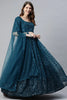 Tantalizing Teal Blue Embroidered Net Reception Wear Lehenga Choli