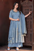 Fabulous Dusty Blue Foil Printed Silk Traditional Palazzo Suit