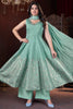 Stunning Pista Green Foil Printed Silk Festival Wear Palazzo Suit