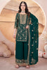 Fascinating Green Embroidered Georgette Mehendi Wear Palazzo Suit