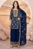 Adorable Navy-Blue Embroidered Georgette Palazzo Suit With Dupatta