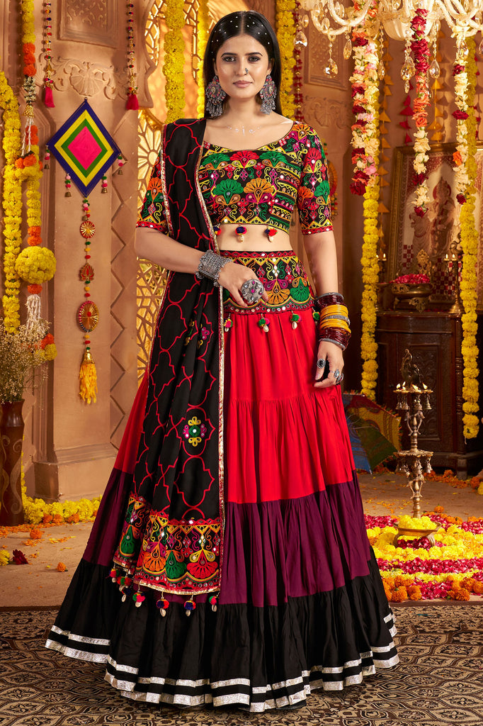 Glamorous Multi-Color Mirror Work Navratri Lehenga Choli With Dupatta