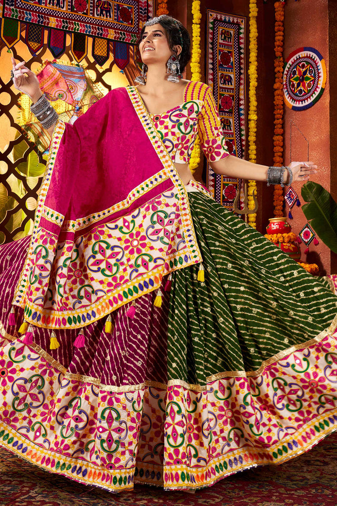 Attractive Multi-Color Leheriya Printed Cotton Navratri Lehenga Choli With Dupatta