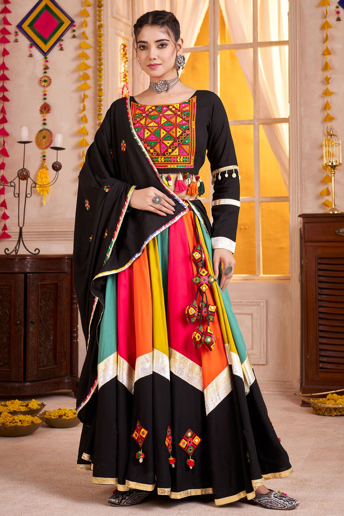Marvelous Black Thread Work Cotton Navratri Wear Lehenga Choli With Dupatta