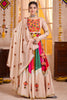 Pretty Beige Thread Work Cotton Traditional Lehenga Choli With Dupatta