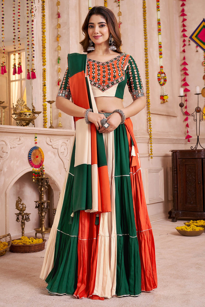 Precious Multi-Color Kutchi Work Cotton Navratri Wear Lehenga Choli