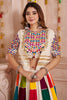 Elegant White Cotton Navratri Lehenga With Mirror Work Choli And Jacket