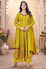 Alluring Mustard Yellow Foil Printed Silk Festival Wear Anarkali Suit