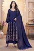 Fascinating Navy Blue Foil Printed Silk Event Wear Anarkali Suit
