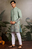 Charming Pista Green Thread Work Viscose Event Wear Men Kurta
