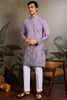 Wonderful Lavender Thread Embroidered Viscose Traditional Men Kurta