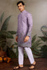 Wonderful Lavender Thread Embroidered Viscose Traditional Men Kurta