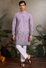 Wonderful Lavender Thread Embroidered Viscose Traditional Men Kurta