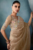 Dazzling Light Brown Hand Work Tissue Silk Wedding Wear Saree