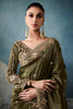 Alluring Olive Green Heavy Border Work Tissue Silk Mehendi Wear Saree