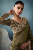 Alluring Olive Green Heavy Border Work Tissue Silk Mehendi Wear Saree