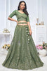 Pretty Green Embroidered Net Bridesmaid Lehenga Choli With Dupatta