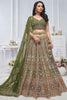 Winsome Olive Green Sequins Net Mehendi Wear Lehenga Choli