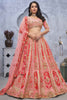 Impressive Peach Embroidered Organza Silk Bridesmaid Lehenga Choli