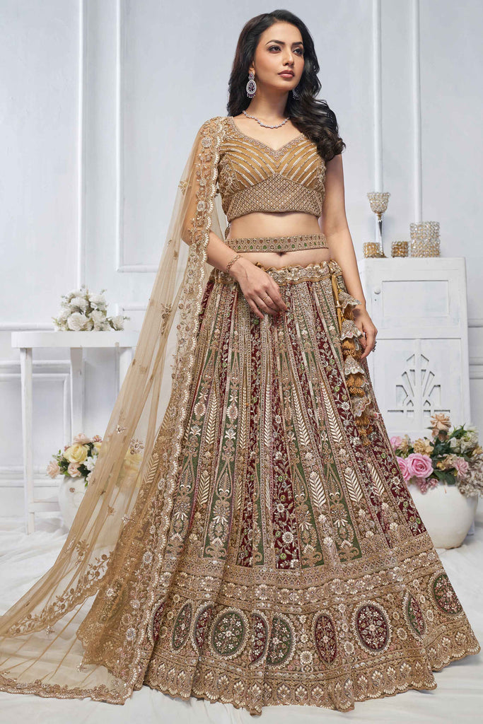 Marvelous Brown Embroidered Net Reception Wear Lehenga Choli