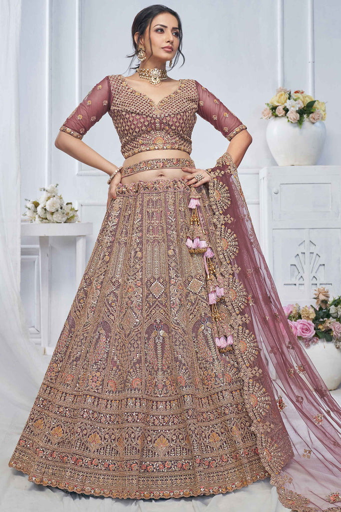 Astonishing Mauve Sequins Silk Wedding Wear Lehenga Choli With Dupatta