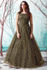 Precious Olive Green Foil Work Net Party Wear Gown