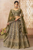 Attractive Olive Green Thread Work Net Bridesmaid Lehenga Choli