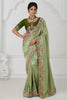 Cherished Pista Green Embroidered Border Dola Silk Wedding Wear Saree