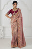 Marvelous Rose Gold Bird Motifs Work Dola Silk Reception Wear Saree