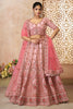 Fabulous Pink Thread Work Silk Reception Wear Lehenga Choli