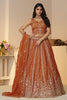 Amusing Orange Sequins Organza Reception Lehenga Choli With Dupatta