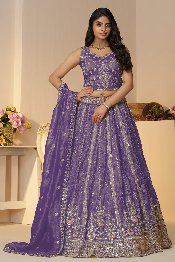 Shocking Purple Sequins Organza Reception Wear Lehenga Choli
