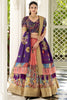 Attractive Peach Kalamkari Print Dola Silk Lehenga With Purple Choli