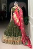 Wonderful Olive Green Embroidered Georgette Mehendi Wear Lehenga