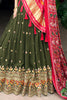 Wonderful Olive Green Embroidered Georgette Mehendi Wear Lehenga