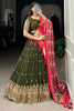 Wonderful Olive Green Embroidered Georgette Mehendi Wear Lehenga