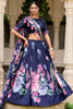 Lovable Navy Blue Floral Printed Silk Event Wear Lehenga Choli