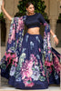 Lovable Navy Blue Floral Printed Silk Event Wear Lehenga Choli