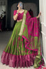 Magnificent Green Shibori Printed Dola Silk Lehenga With Pink Choli