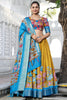 Ravishing Mustard Yellow Kalamkari Print Dola Silk Lehenga With Blouse