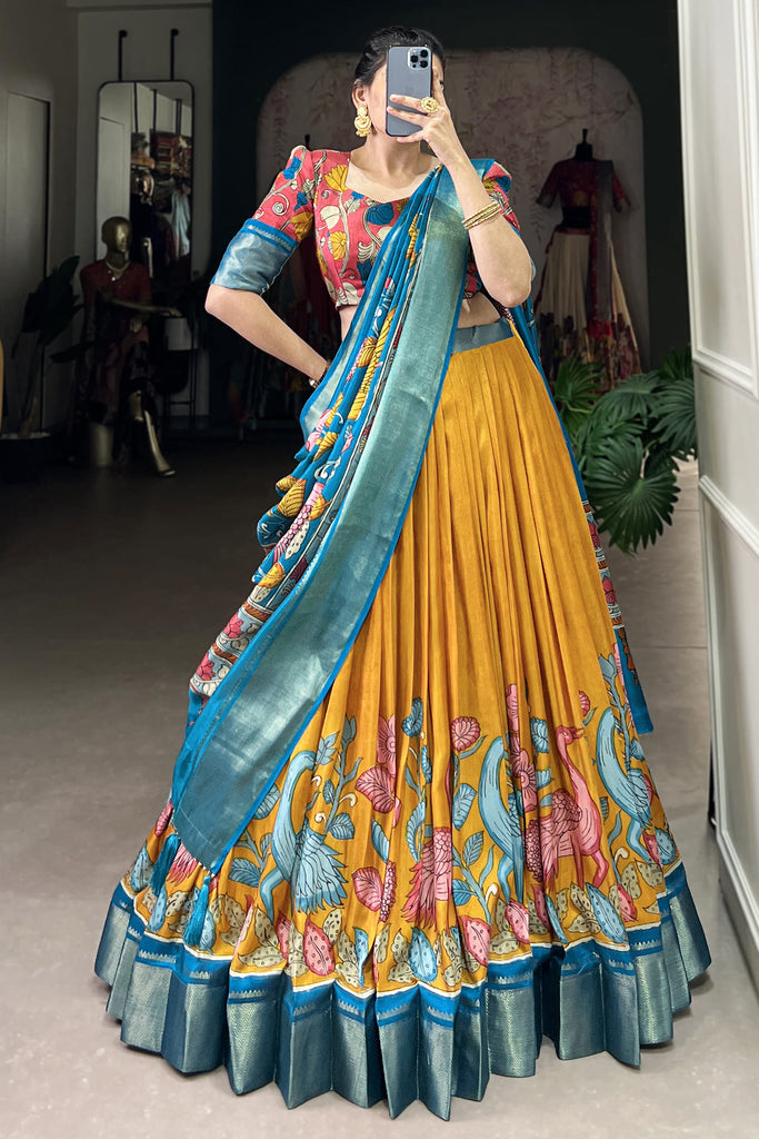 Marvelous Mustard Yellow Printed Silk Traditional Lehenga Choli