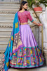 Pretty Lavender Kalamkari Printed Silk Festival Wear Lehenga Choli
